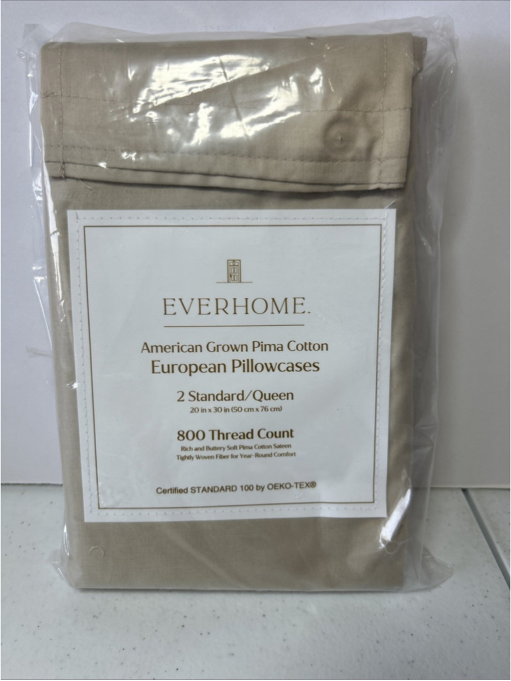 Everhome American Grown Pima Cotton 800TC European Pillowcase 2 Standard/ Queen